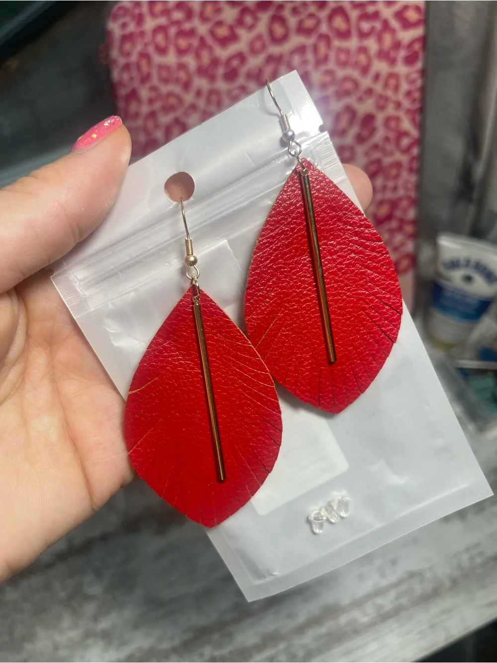 Boho Chic Vegan Leather Feather Leaf Drop Earrings with Gold Accent